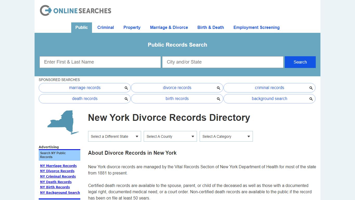 New York Divorce Records Search Directory - OnlineSearches.com