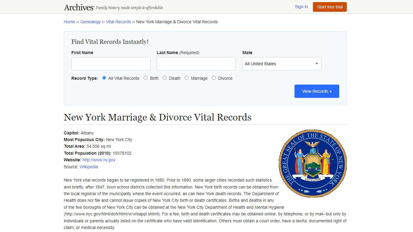 New York Marriage & Divorce Vital Records - Archives.com